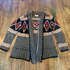 Pink Republic Aztec Long Black Beige XL Cardigan